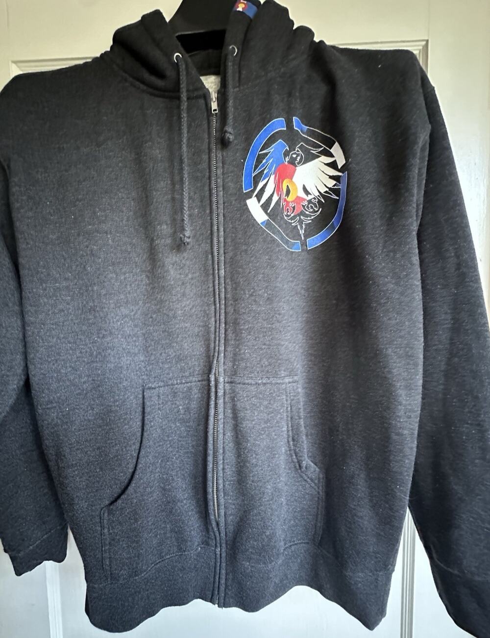 Never Summer Colorado Eagle Full zip Hoodie Mens L Black Snowboard Skate Outdoor
